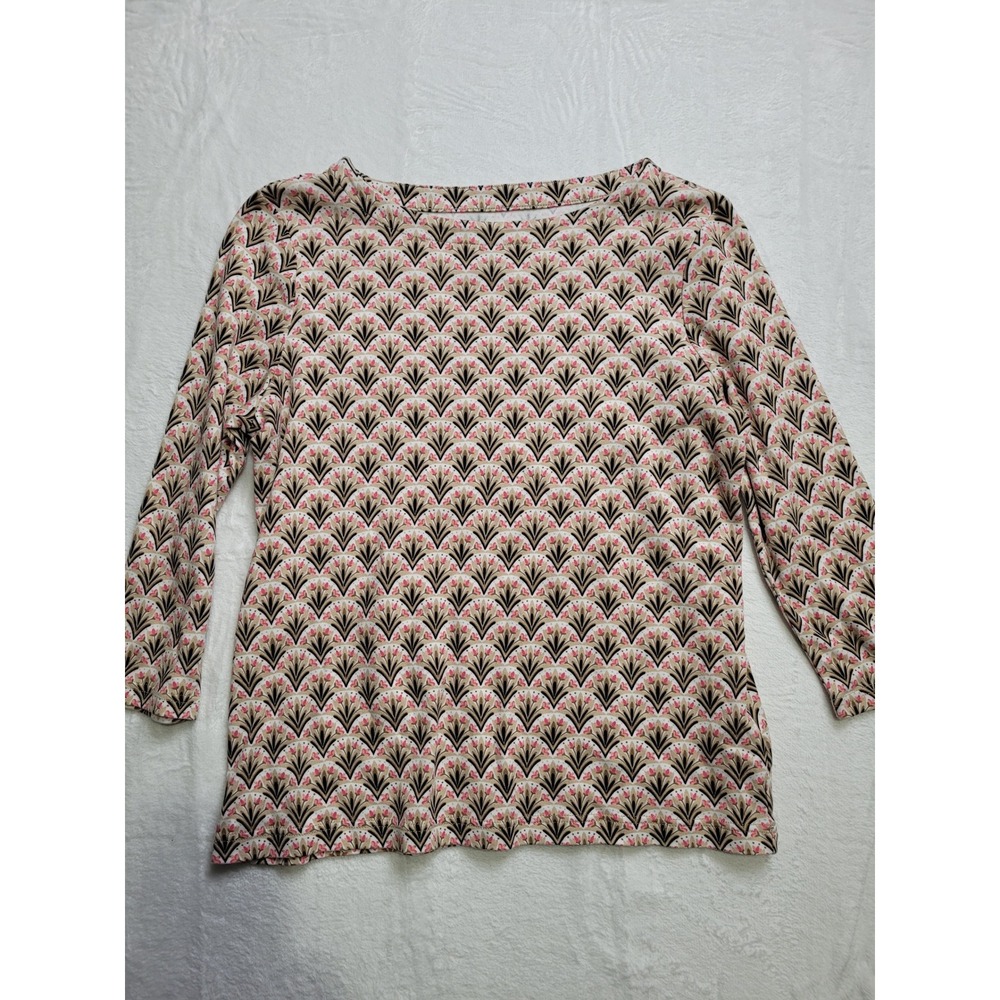 Croft & Barrow Top Women S Multi Color Floral Geometric 3/4 Sleeve Cotton